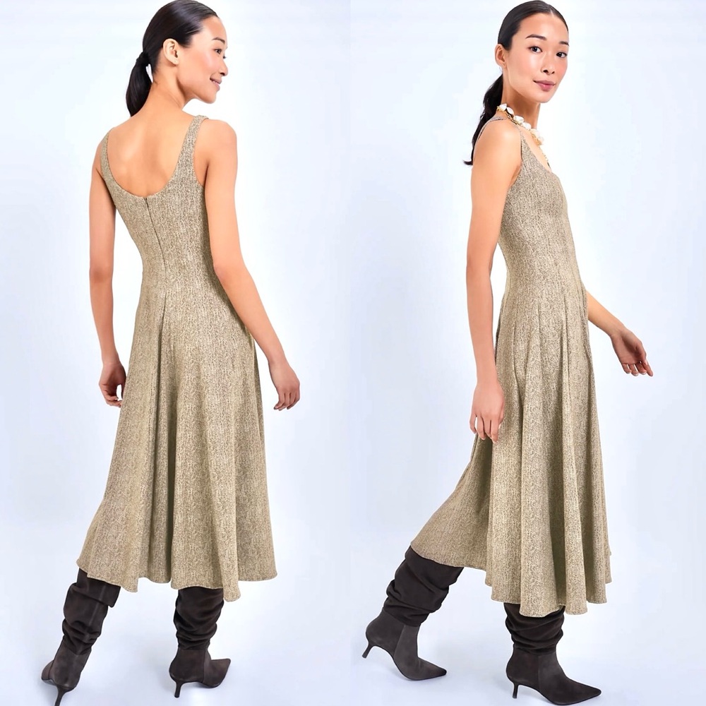 🌺🎉HP🎉🌺 NWT Staud Wells Midi Dress Mocha Herringbone - Picture 7 of 16